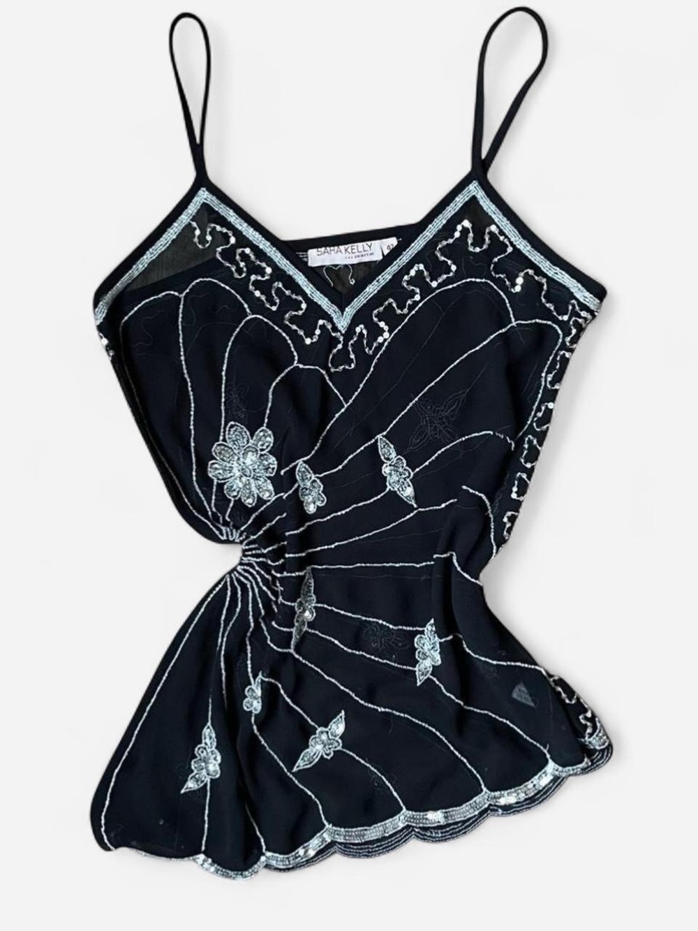 Sara Kelly Beaded Sheer Asymmetrical Top